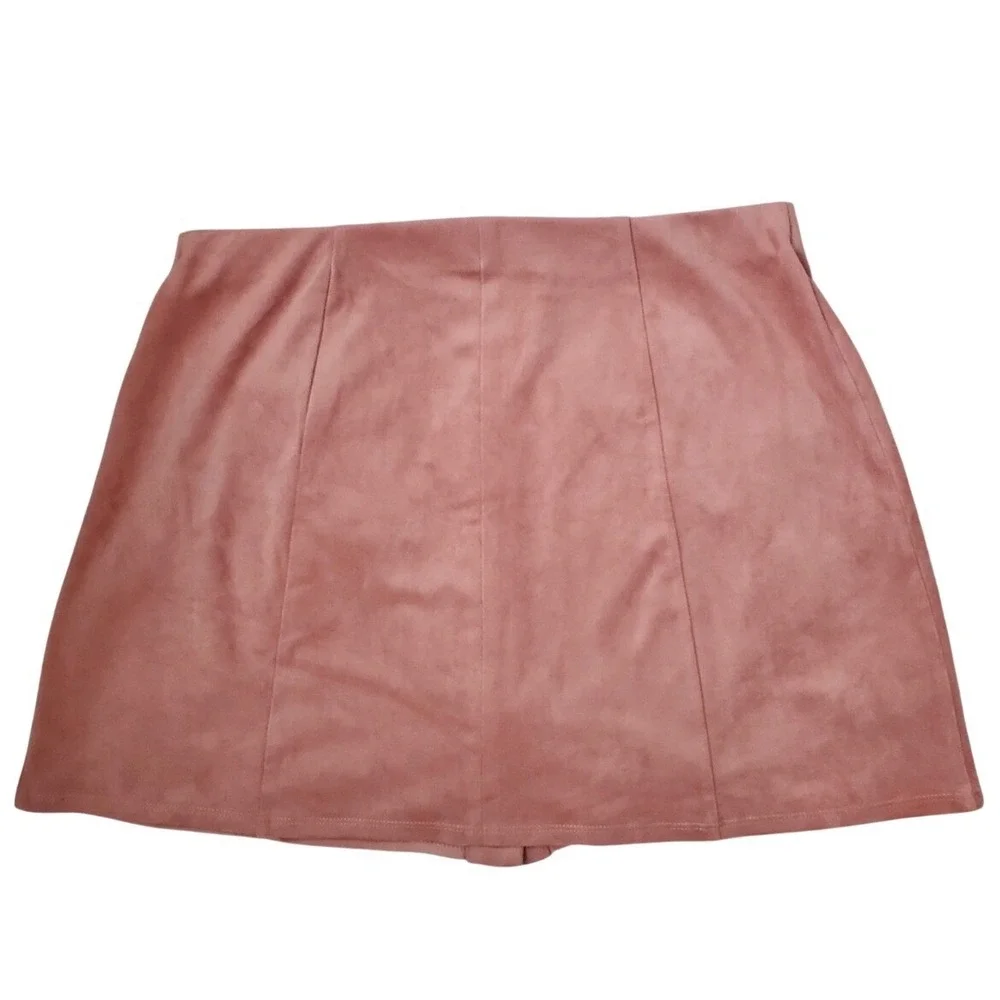 Dusty Rose Faux Suede Button Front Mini Skirt Size Large